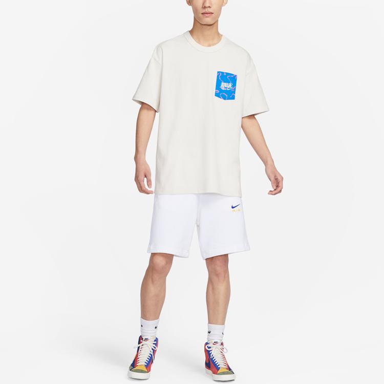 Nike Letter Pattern Print American Vintage Patchwork Pocket Loose Fit Round Neck Cotton Casual T-Shirt With Drop Shoulder Sleeves Men Tops FJ7681-030