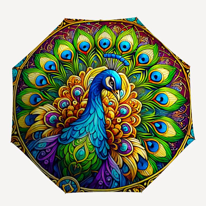 

1PC Peacock Mandala Automatic Opening And Closing, Sturdy Iron Frame, Portable Folding Design, Suitable For Men And Women In All Seasons13