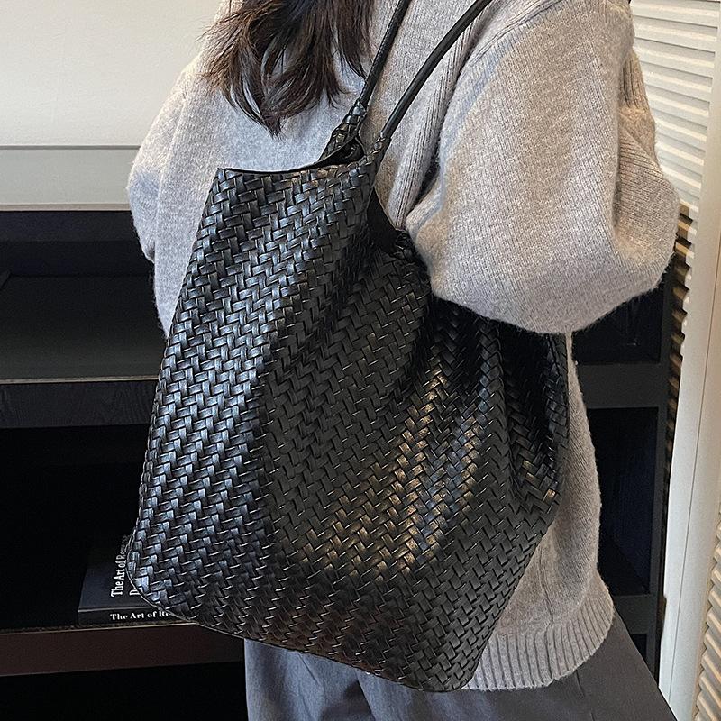 Simple and Retro Woven Pattern Bag, Commuter Single-shoulder Bag, Casual Large-capacity Tote Bag
