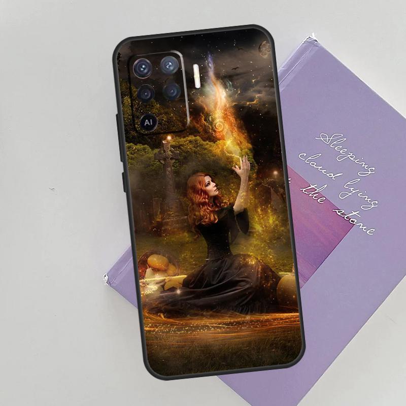 Halloween Witch Cat Phone Case For Oppo A96 A76 A16 A74 A53 A54 A94 A15 A17 A52 A72 A57S A58 A78 A98 A79 Cover