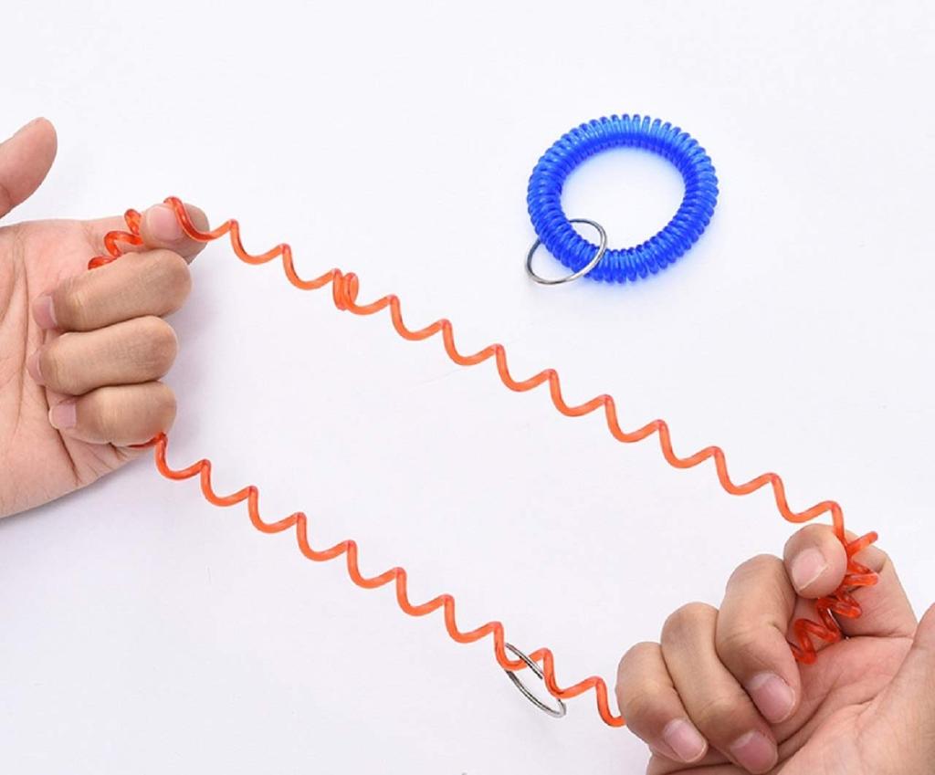 Aloala Wrist Key, Stretchable Coil Key Ring, Spiral Spring Band, Locker (5 Colors, Set of 100)