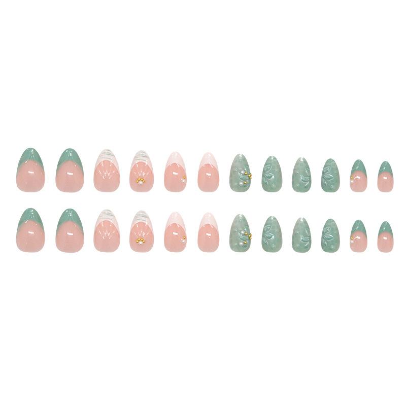 Shell Pattern Green Camellia Pearl French Girl Versatile Removable Nail Art Piece 24