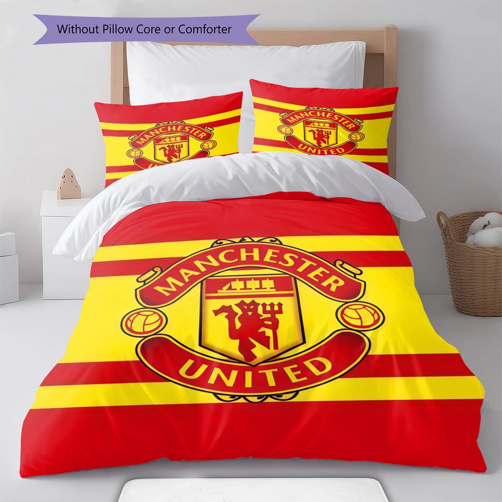 Man Utd Bedding Quilt Set Quilt Cover Pillowcase Home Decoration Birthday Gift (1 * Duvet Cover + 2 * Pillowcase, Without Core)
