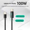 100W Dual Type-C Nylon Braided Fast Charging Cable with Digital Display for Android, Huawei, and Apple Devices.