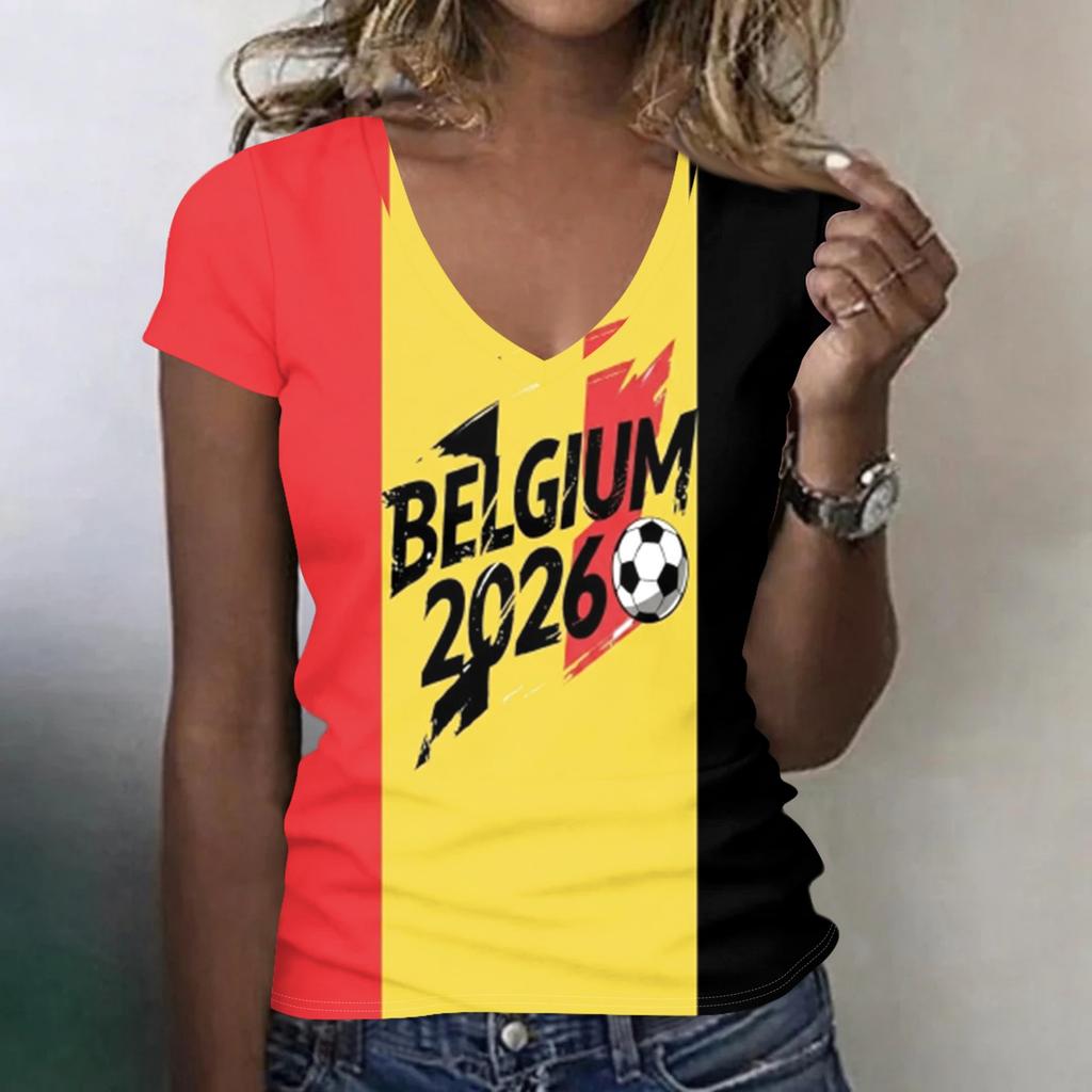 Women V Neck Short Sleeve Lightweight Summer Top Germany 2026 Soccer Printed Casual T Shirt for Sports and Daily Wear