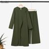 ZANZEA Women Slit Hem Long Blouse with Long Pants Elegant Casual Long Sleeve Two Piece Suit Sets