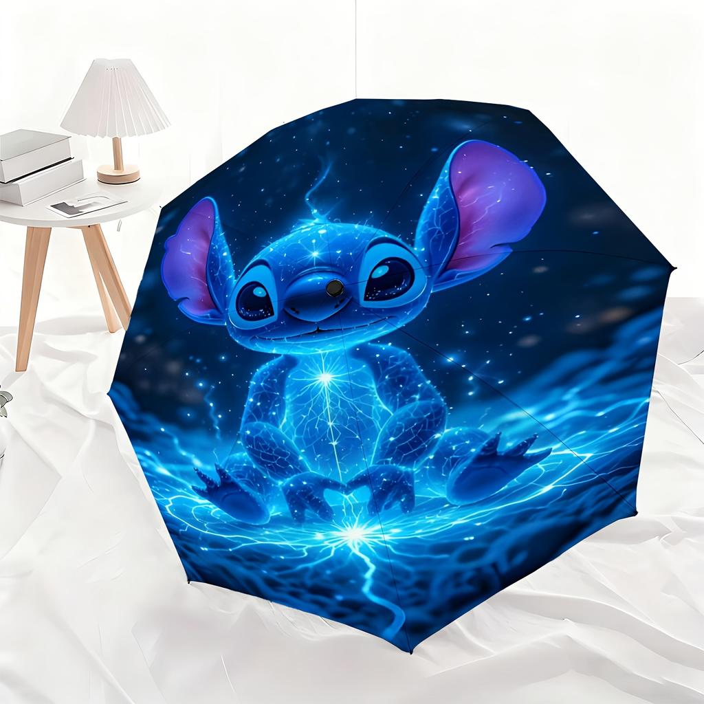 1pc Disney Stitch Cartoon Character Automatic Umbrella, All-weather Dual-purpose Umbrella Suitable for All Occasions, Portable