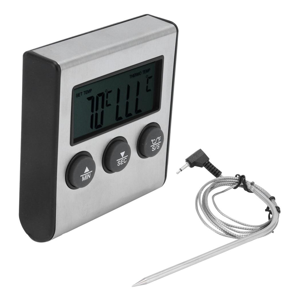 Termometru Digital pentru Carne, Metru pentru Temperatura Alimentelor cu Sondă Pliabilă, Cronometru, Alarmă pentru Bucătărie