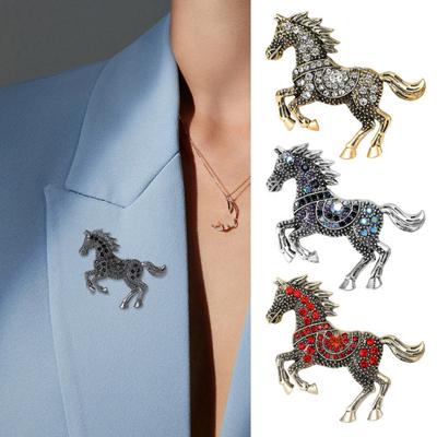 Vintage Rhinestone Horse Brooch Alloy Running Horse Lapel Pin Sweater Cardigan Coat