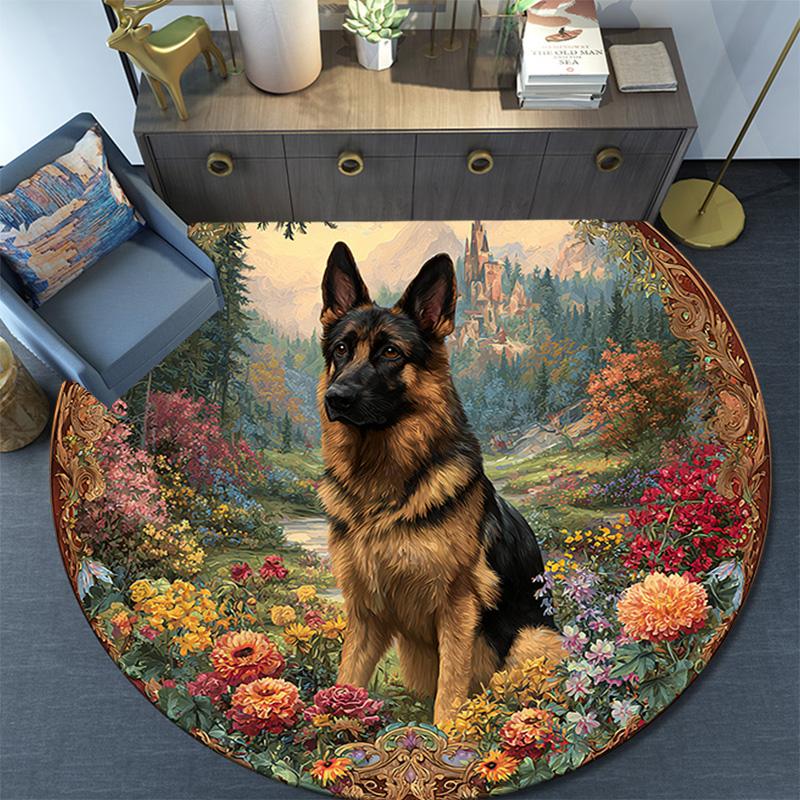 German Shepherd Round Area Rug,Carpet Rug for Living Room Bedroom Sofa Playroom Decor,Non-slip Floor Mat