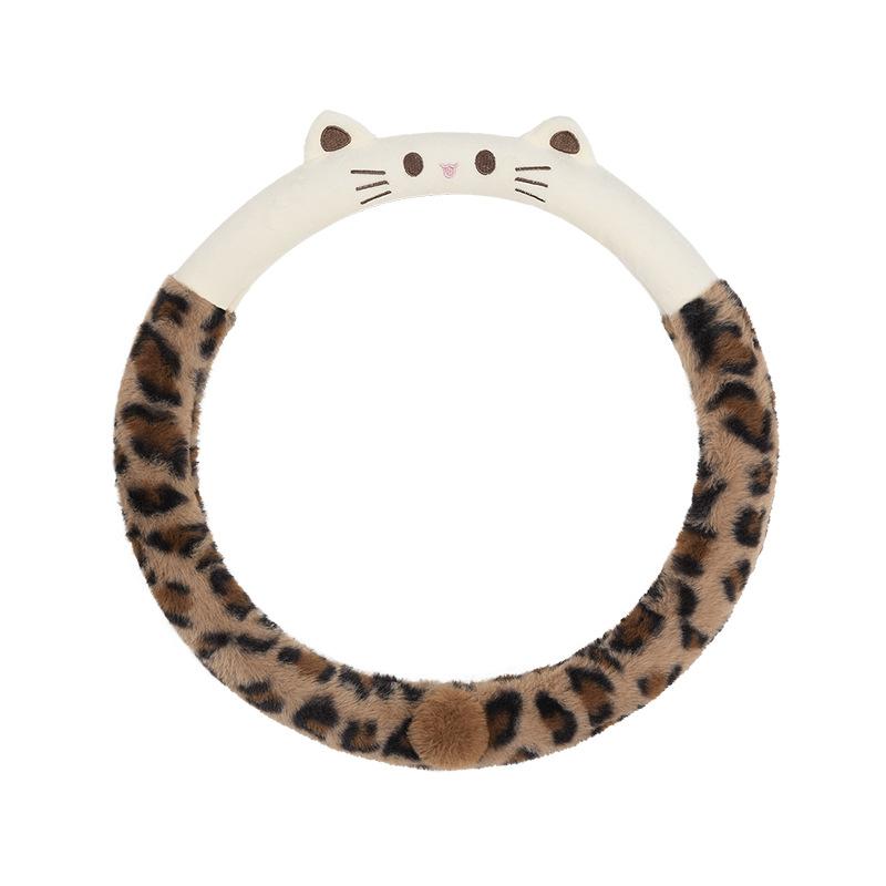 Cartoon Auto Lenkradabdeckung Niedliche Katze Plüsch Winter Warm Auto Griff Rosa Schutzhülle Zubehör