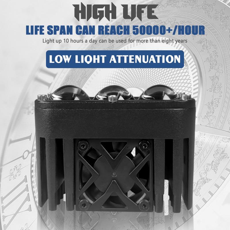 Ultra-Thin Three-Eye Car Spotlight Middle Net Fisheye Light External Motorcycle Light Yellow And White High-Power Laser Fog Light