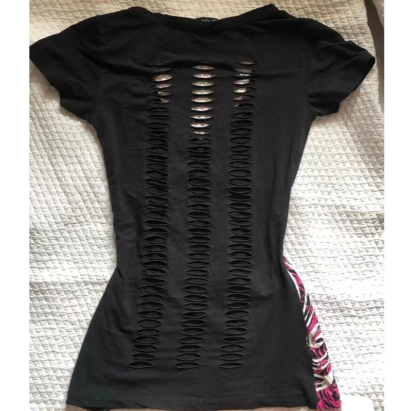 TrendHub Summer American Vintage Hollow-out Design Clothing Ladies Y2K Punk Tee Slim Short Sleeve T-shirts Gothic Harajuku Chic Print Top