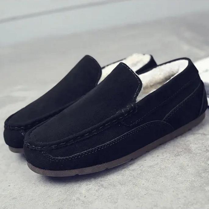 Plus Size 44 45 Man's Winter Leather Casual Shoes Warm Thick Cotton Shoes One Foot Treading Non-slip Men's Lazy Shoes Sneakers