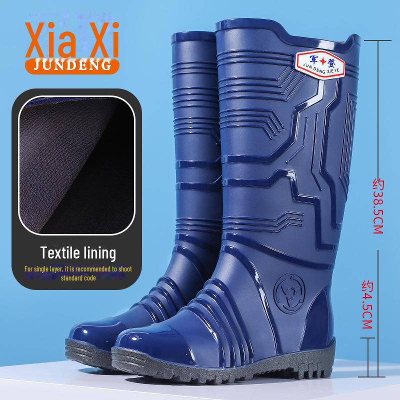 Jundeng Men's High-Top Waterproof Rain Boots - Non-Slip, Wear-Resistant with Velvet Lining