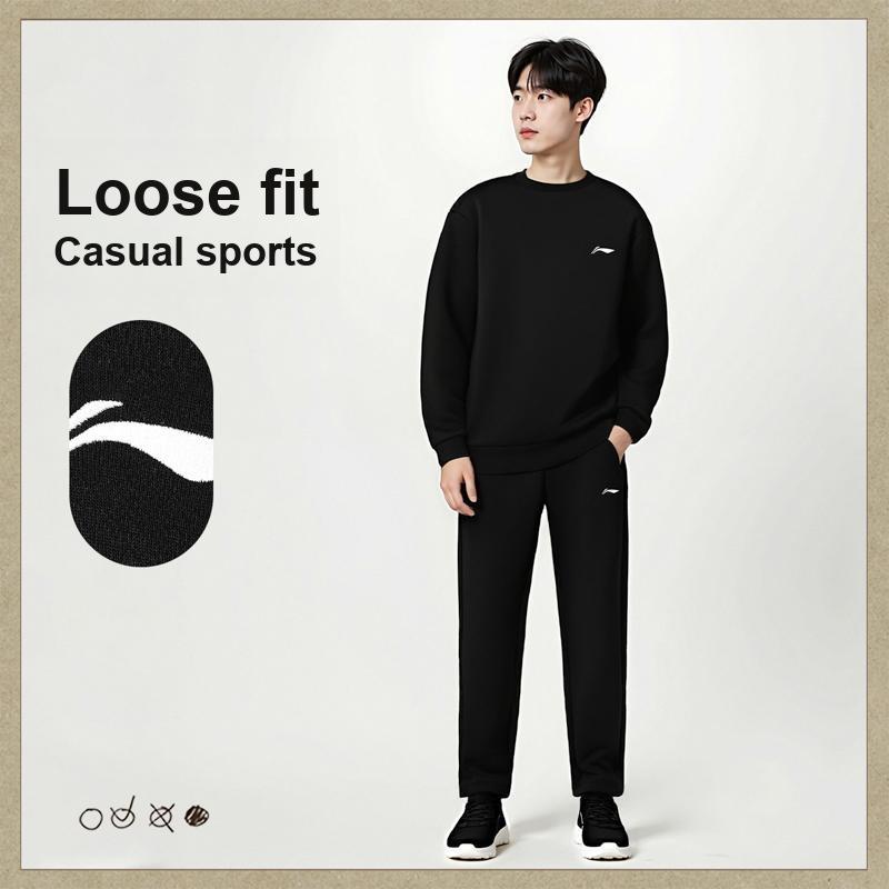 Li-Ning Breathable Simple Versatile Round Neck Comfortable Commuter Sweatshirt Set Men Sweatshirt Set AWEV053-1