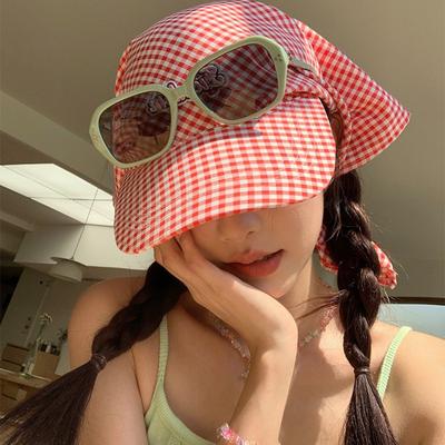 1pc Women's Sunshade Baseball Cap,Plaid Simple Sweet Personality Fashion Trendy Korean Style  Headwears Outdoor Beach Head Scarf