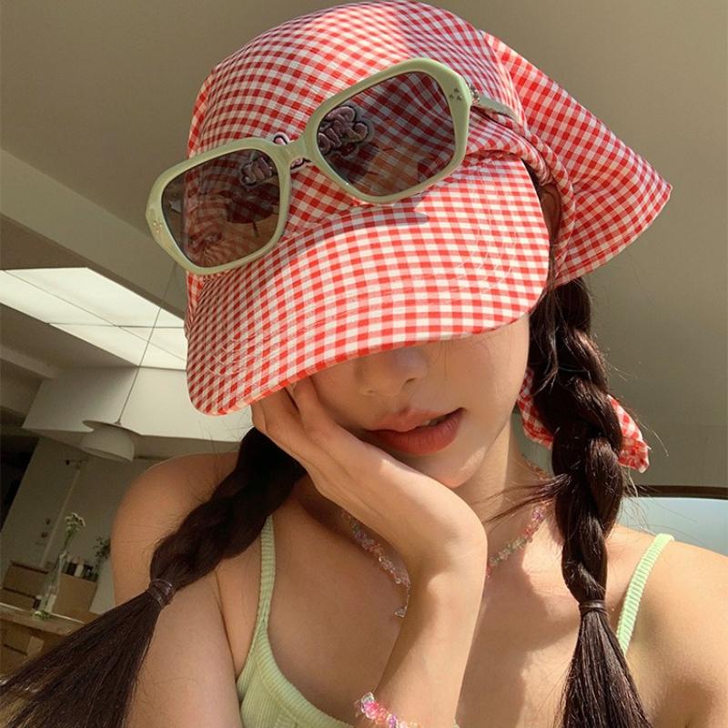 1pc Women's Sunshade Baseball Cap,Plaid Simple Sweet Personality Fashion Trendy Korean Style Headwears Outdoor Beach Head Scarf