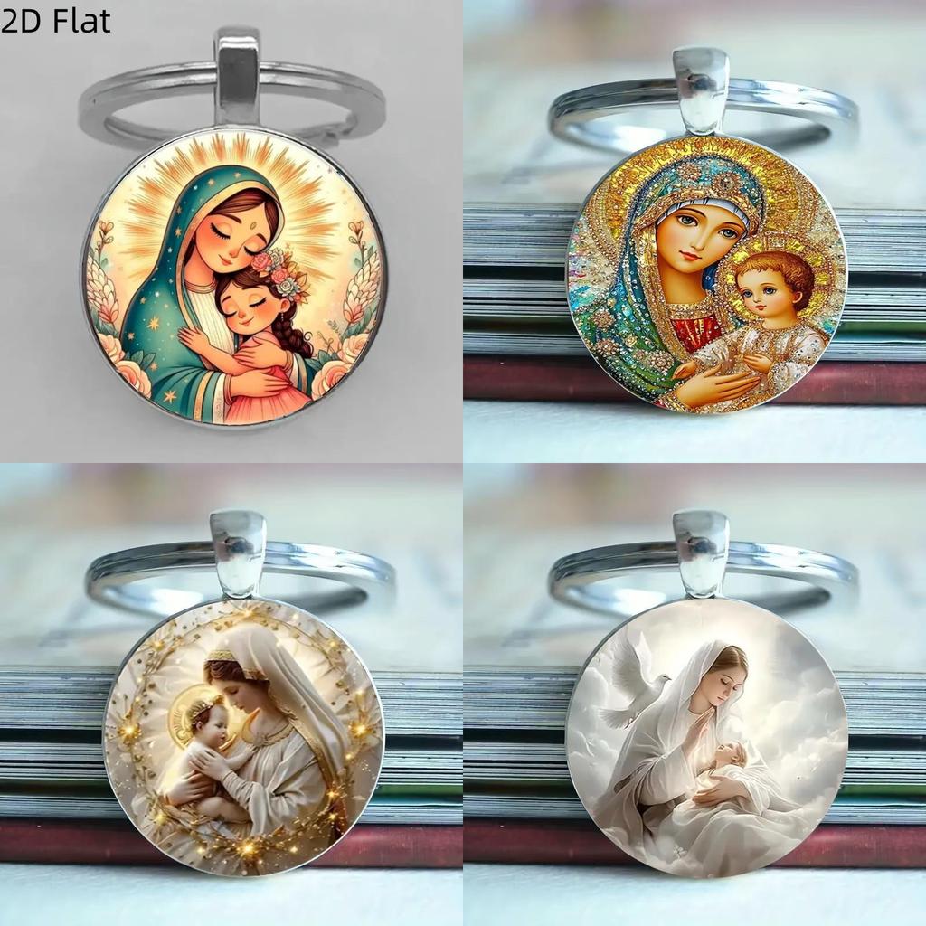 Gesegnete Jungfrau Maria Aluminium Runder Schlüsselanhänger Geschenk Für Religiöse Schmucksammler