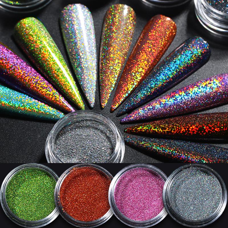 Nail Art Aperture Laser Powder, Nail Art Aurora Colorful Diamond Glitter, Rainbow Powder Metal Electroplated Nail Powder