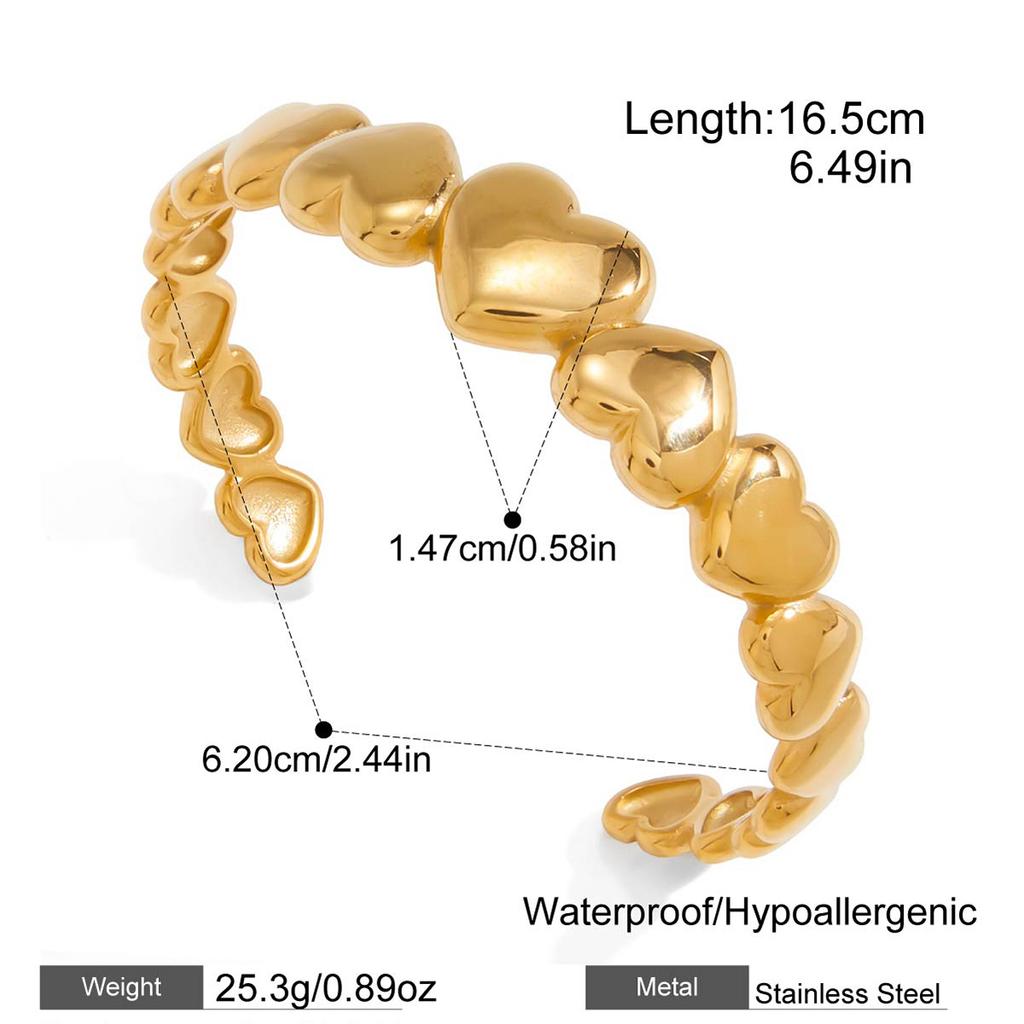 Yori Heart-shaped Gradient Open Bracelet Bangle Women Stylish Summer Jewelry Gift Waterproof New