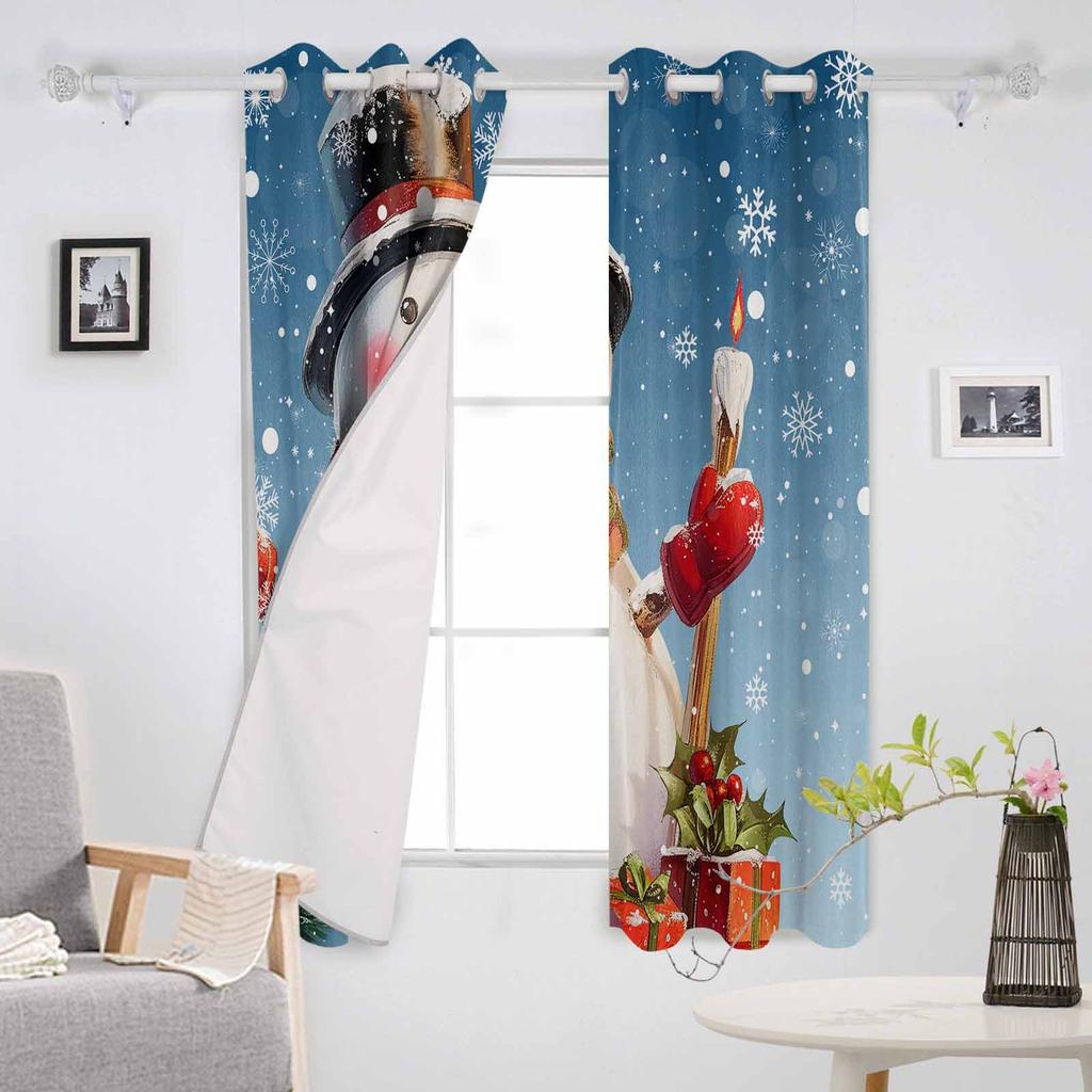 Christmas Snowman Snowflake Red Blue Blackout Curtains For Living Room Bedroom Window Treatment Blinds Drapes