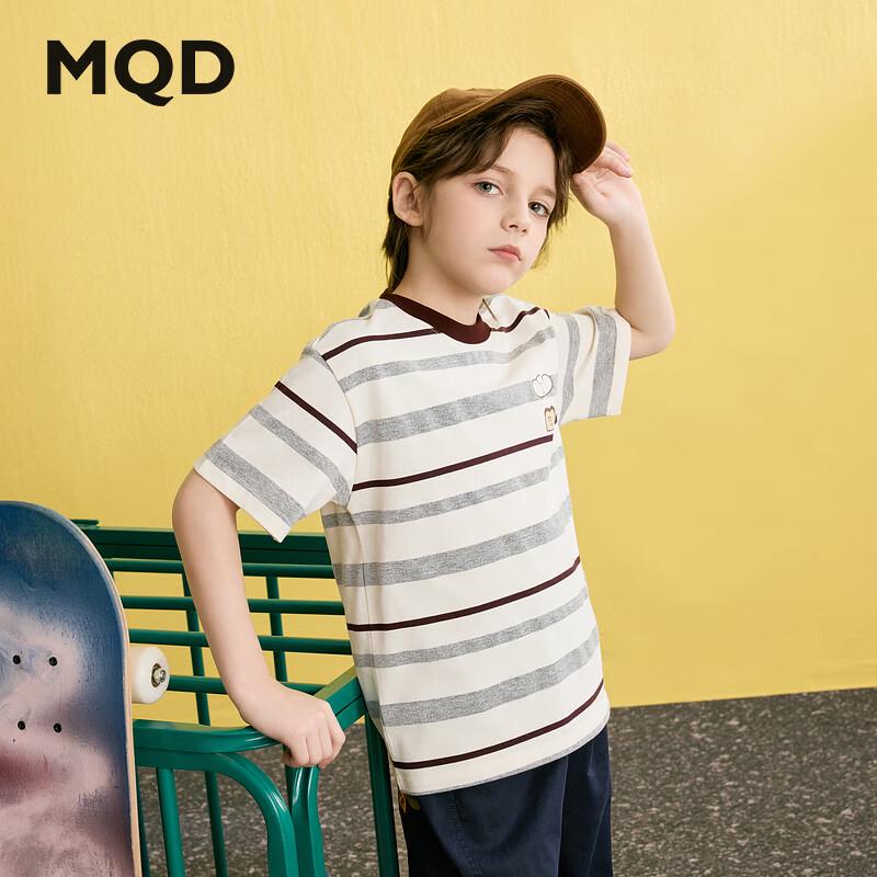 MQD Boys  Striped Color-Block Cartoon Short Sleeve T-Shirt 110cm