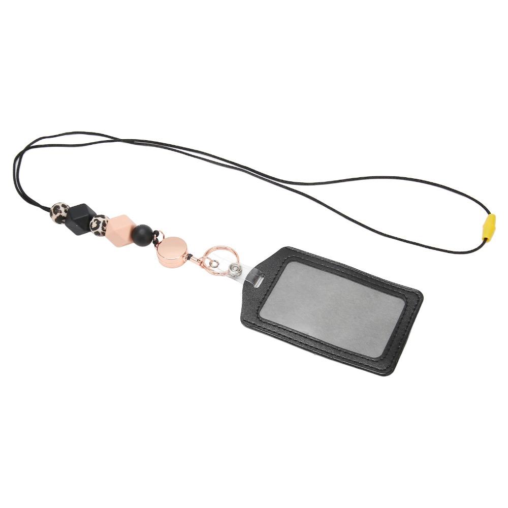 Retractable Silicone Beaded Lanyard with Transparent ID Holder PU Material Badge Holder with Lanyard Silicone Beaded
