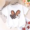 Kids Girls White TShirt Glitter Leopard Heart Print Short Sleeve Clothes for Casual Daily Wear Fashion Summer New Tops Tees