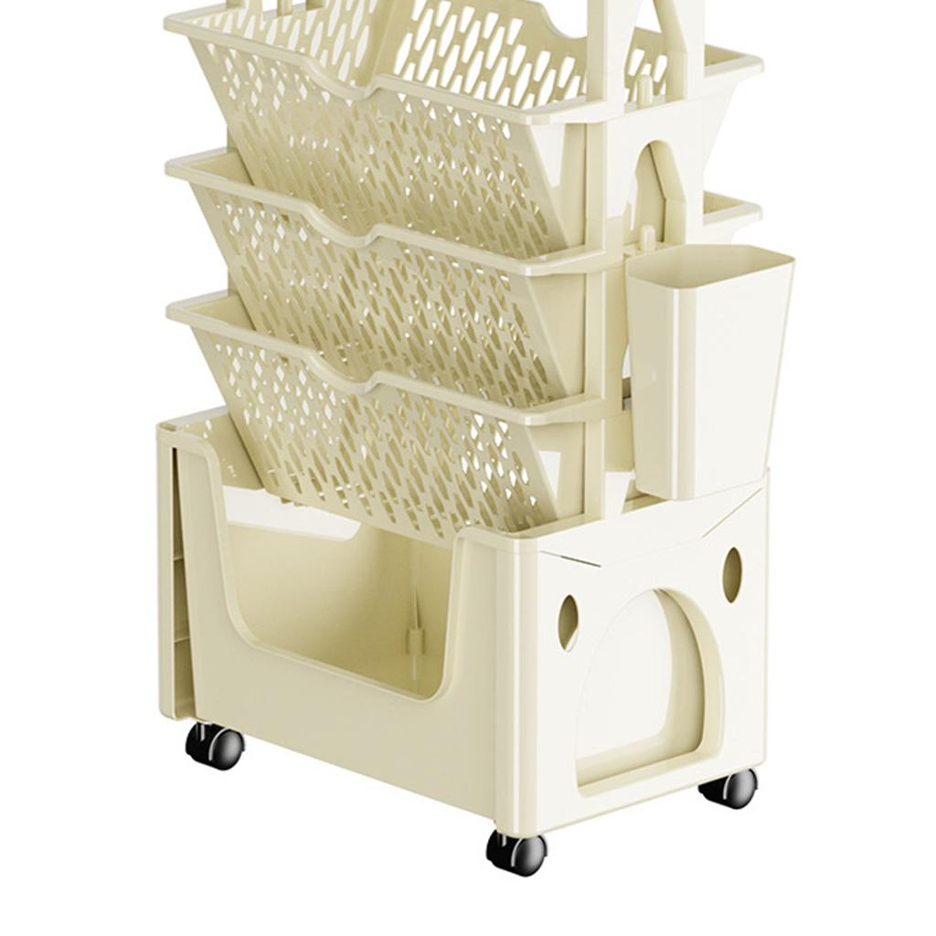 Rolling Mobile Bookshelf with Wheels 5 Tiers Large Capacity Strong Load Bearing Capacity Utility