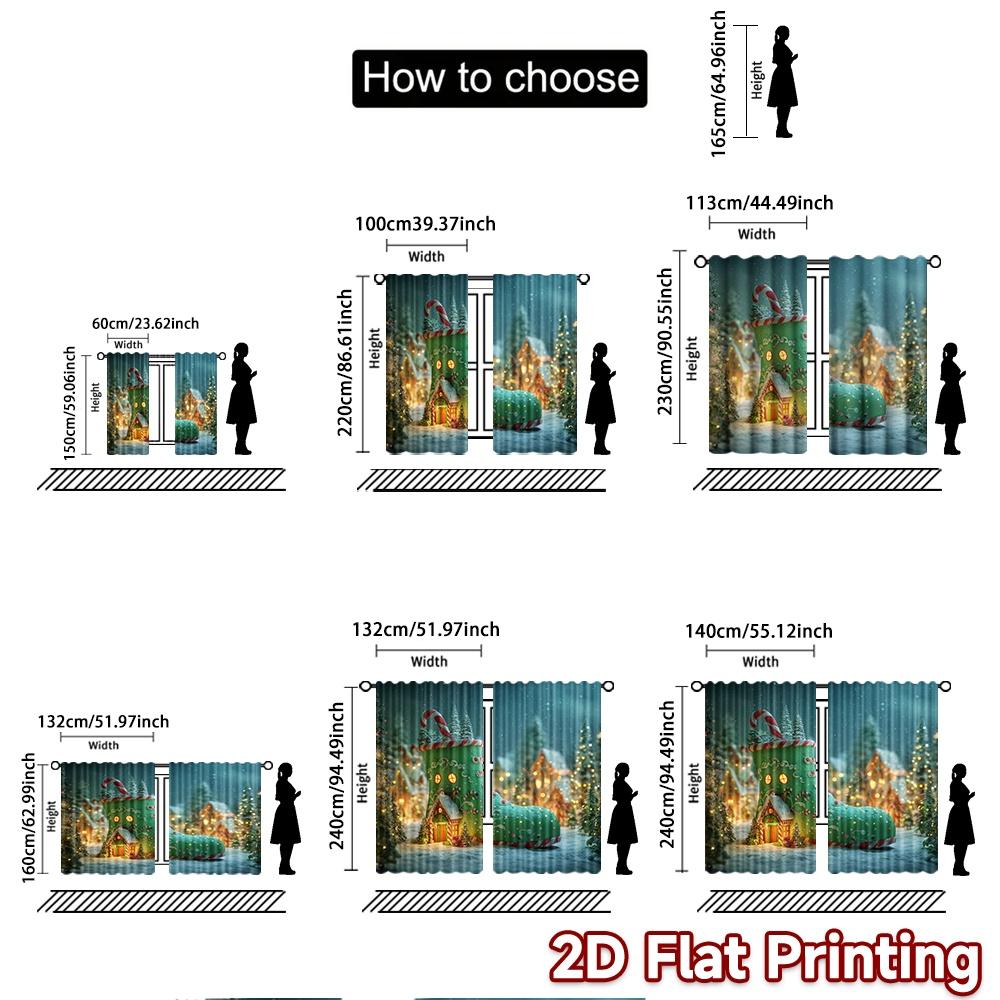 2pcs, 2D FLAT PRINTING Curtains (Without Rod) CandyBootHouse Minimalist holiday curtains Versatile Polyester Curtains Art Deco