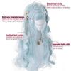 Water Blue Long Curly Hair Synthetic Wig Female Lolita Halloween Dress Sweet Straight Bangs Long Curly Hair Wig