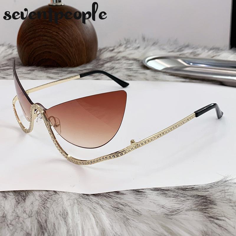 Sexy Cat Eye Punk Rimless Sunglasses Women  Luxury Brand Vintage Metal Frame Rhinestone Sun Glasses For Lady Eyewear UV400