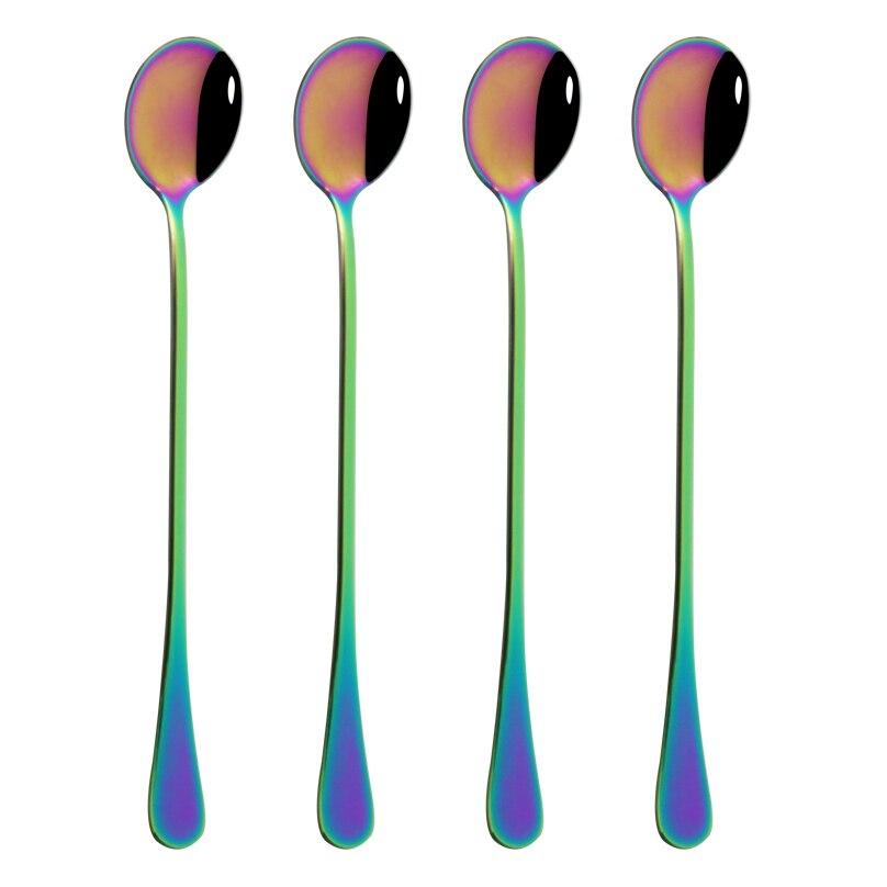 Handled Long 4pcs Stainless 192cm Steel Ice Cream Dessert Tea Spoon Colorful Coffee Spoon Dinnerware Flatware Kitchen Tools