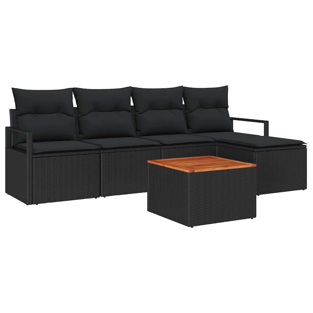 Garden Sofa Set with Cushions 6 pcs Black Poly Rattan