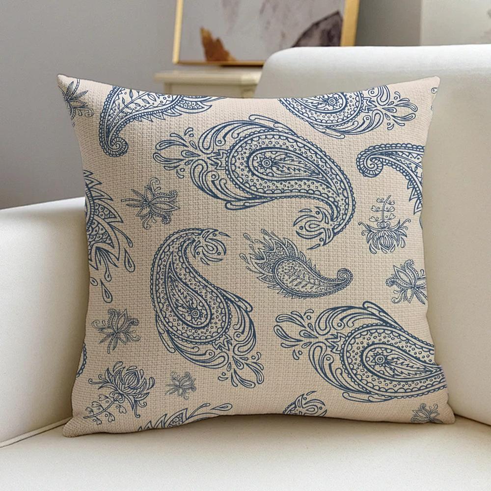 1P-Paisley Pattern Cushion Cover Natural Linen Pillowcase Set, All-In-One Decor For Sofa, Bedroom & Chair