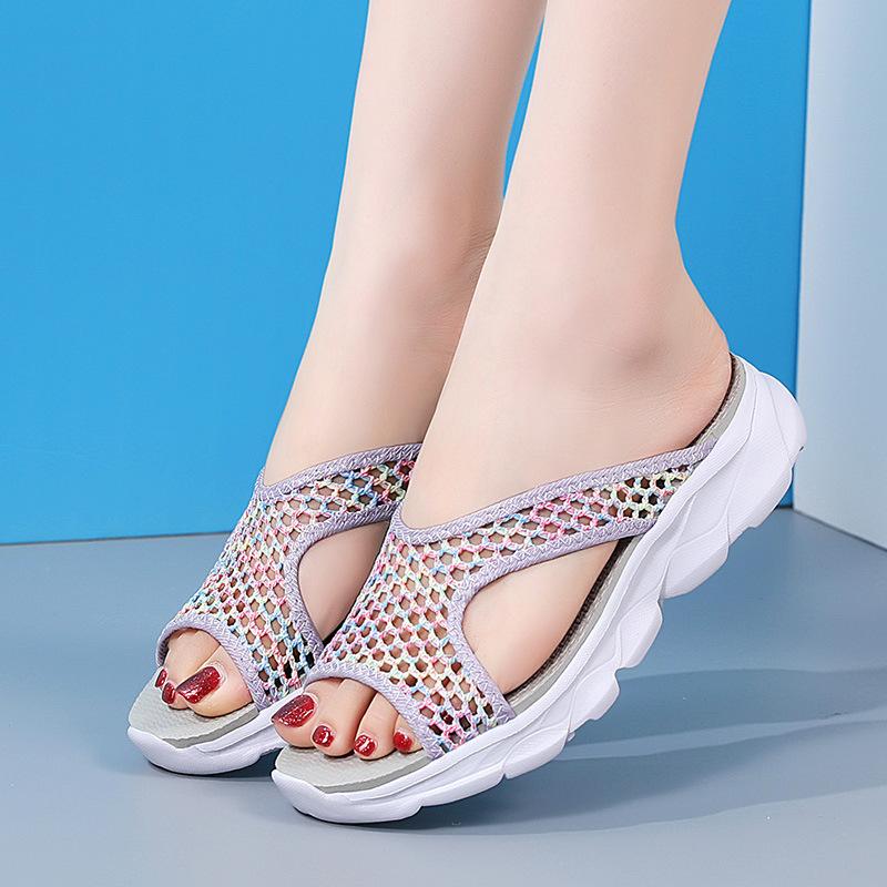 

Large size casual shoes summer new half-drag mesh thick-soled casual fly-woven breathable mesh half-drag 42