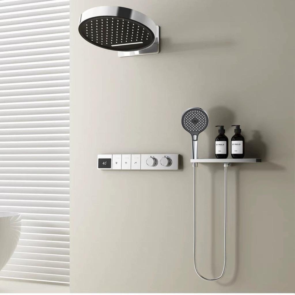 Smart Multifunction Black Thermostatic Bathroom Shower Faucet Concealed Rainfall Shower Faucet Ceiling Black Bath Shower Mixer