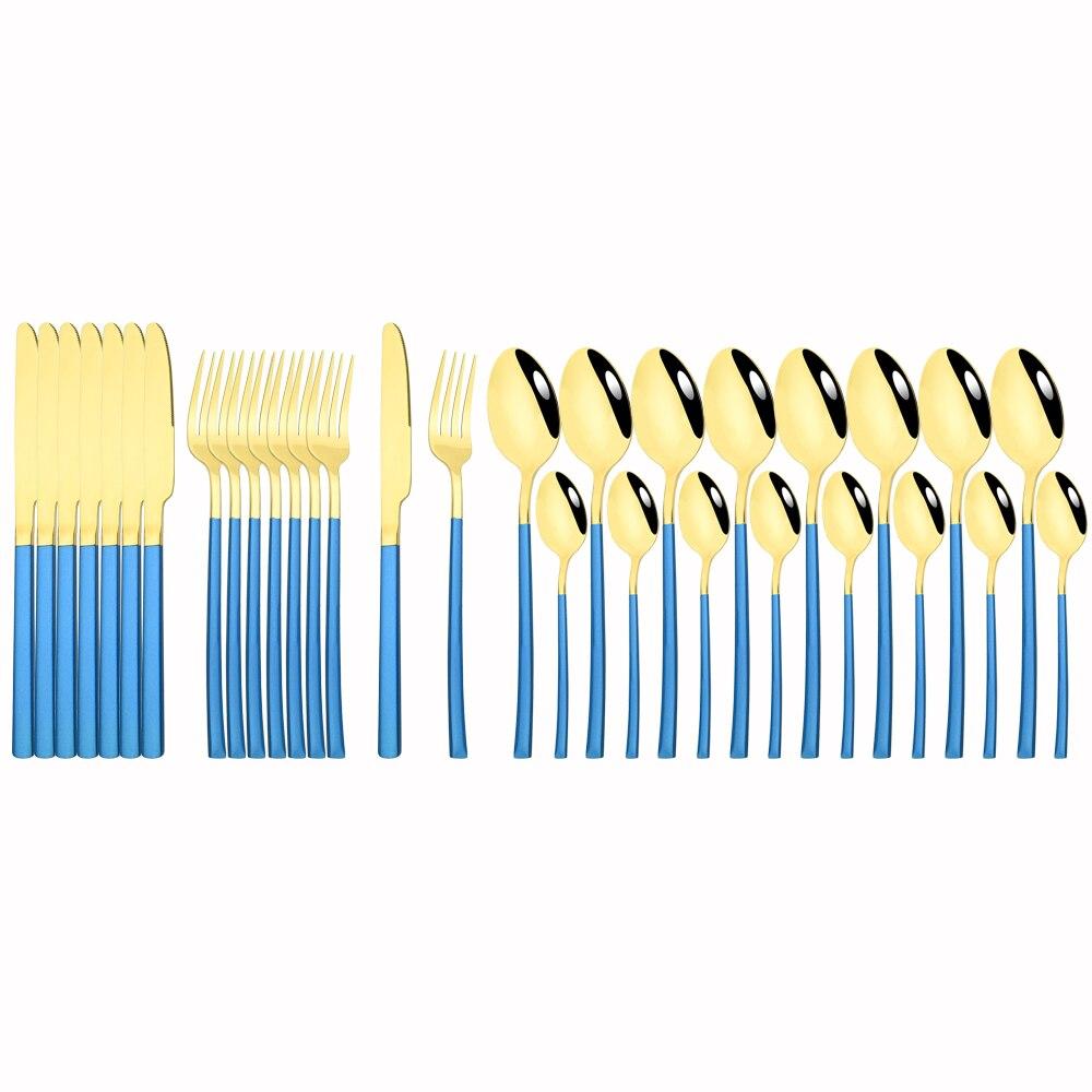 32Pcs Black Gold Cutlery Set Knife Forks Coffee Spoons Dinnerware Set Stainless Steel Tableware Western Kitchen Silverware Set