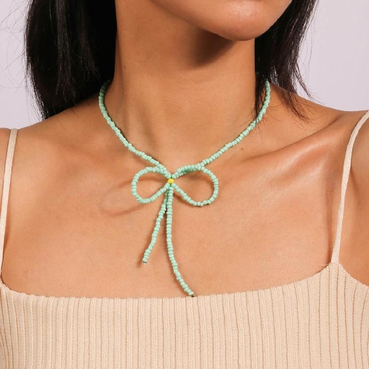 Color Rice Bead Bowknot Collarbone Chain Student Adjustable Chain Sweater Chain