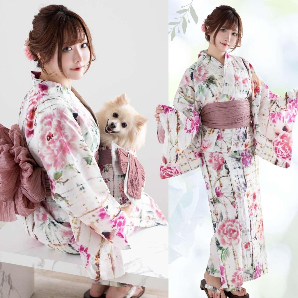 SweetMommy Yukata 6 Piece Waist Heiko Dressing Protective Yukata EMU [Sweet Mommy] Women's Set, Obi, Geta, Strap, Obi, Book, Bag, [Coral]