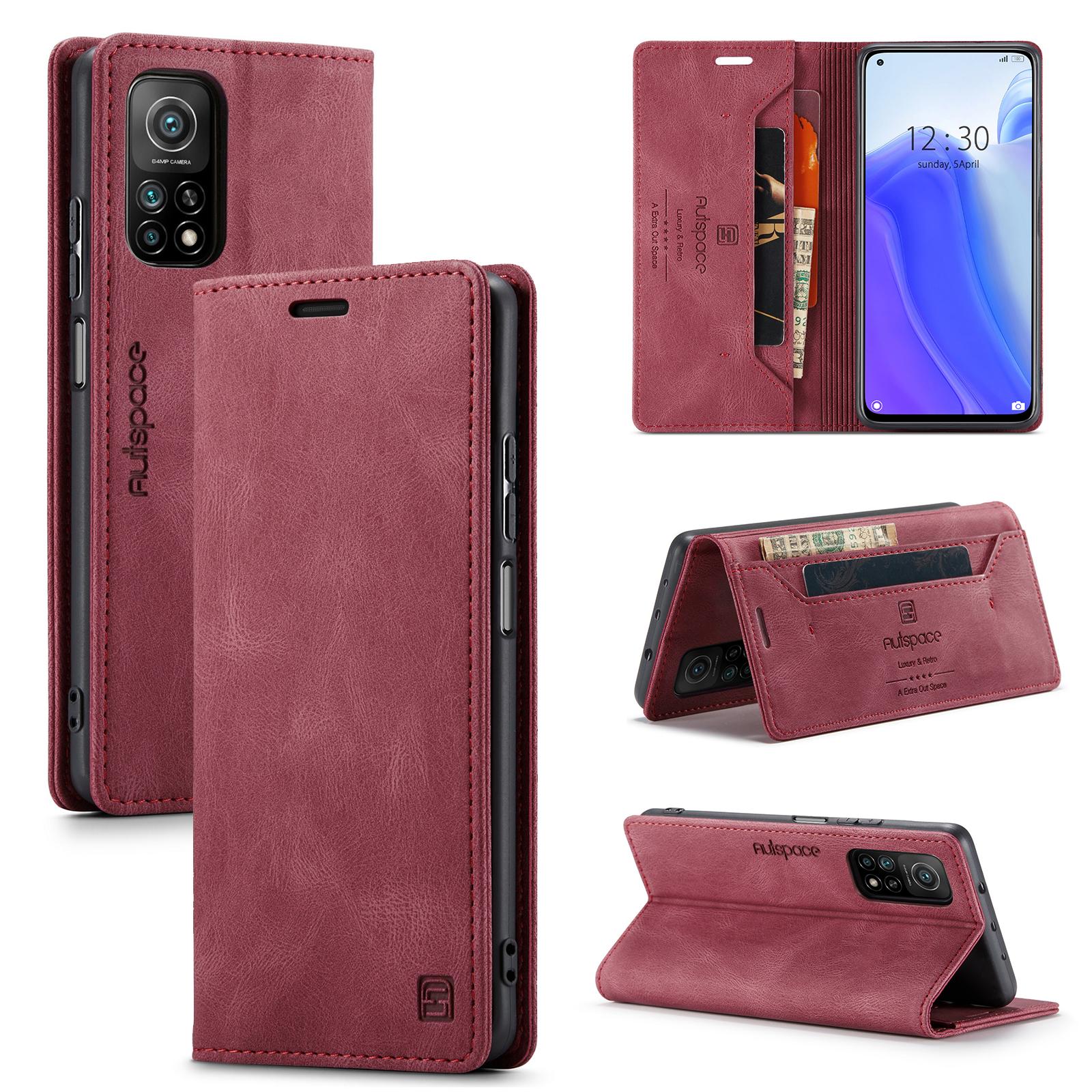 

For Xiaomi Mi 10T Pro 5G/Xiaomi Redmi K30S/Xiaomi Mi 10T 5G Wallet Case AUTSPACE A01 Leather Stand Cover with RFID Blocking Card Holder Red