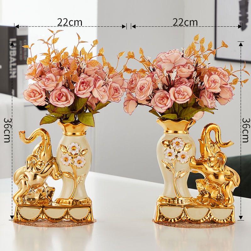Keramik-Elefantenvase im europäischen Stil – Dekorative Figur mit künstlichen Blumen für Zuhause oder Tischplatte