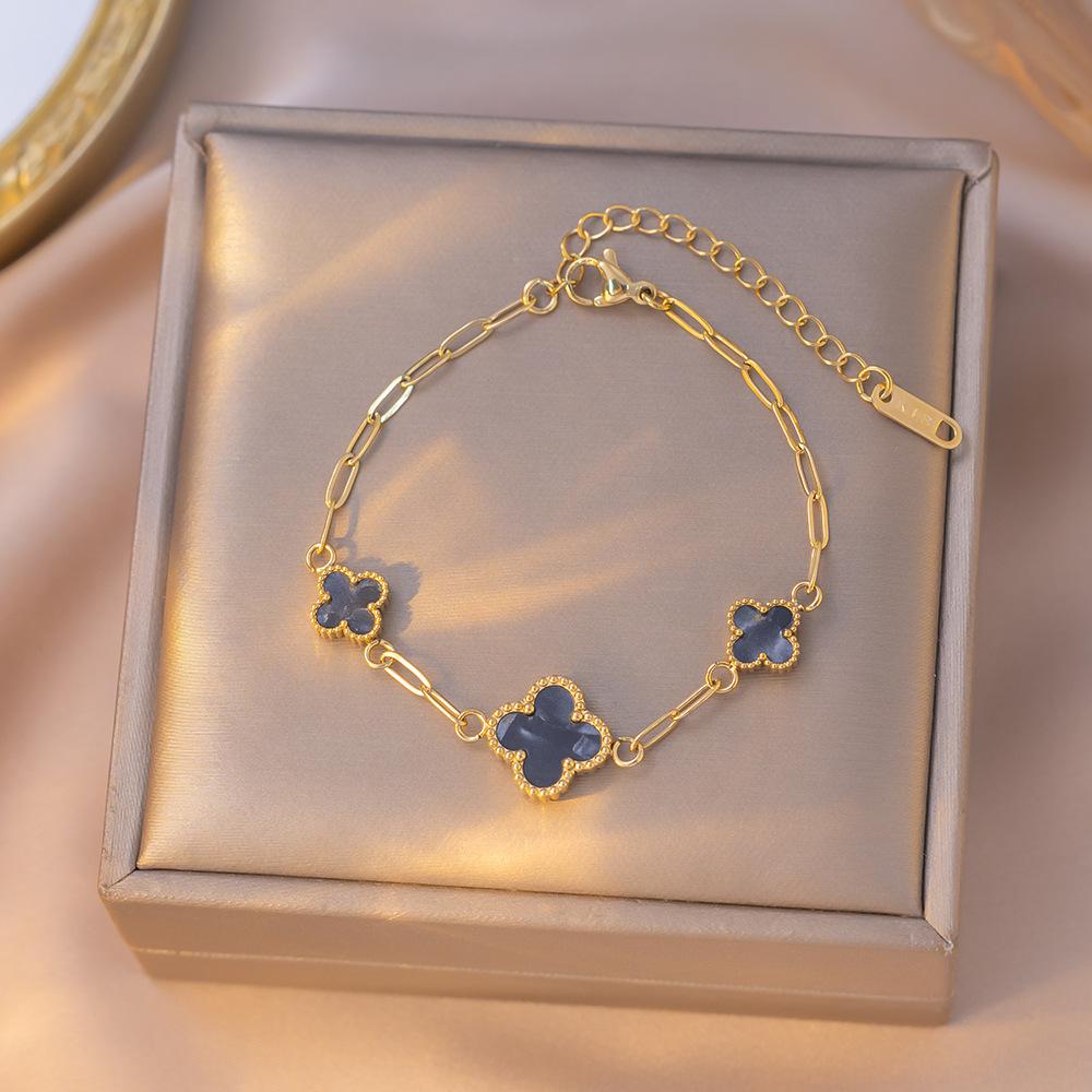Light Luxury Non-fading Titanium Steel Four-leaf Clover Mother-of-pearl Five-flower Bracelet 18K Internet Celebrity Same Classic Bracelet