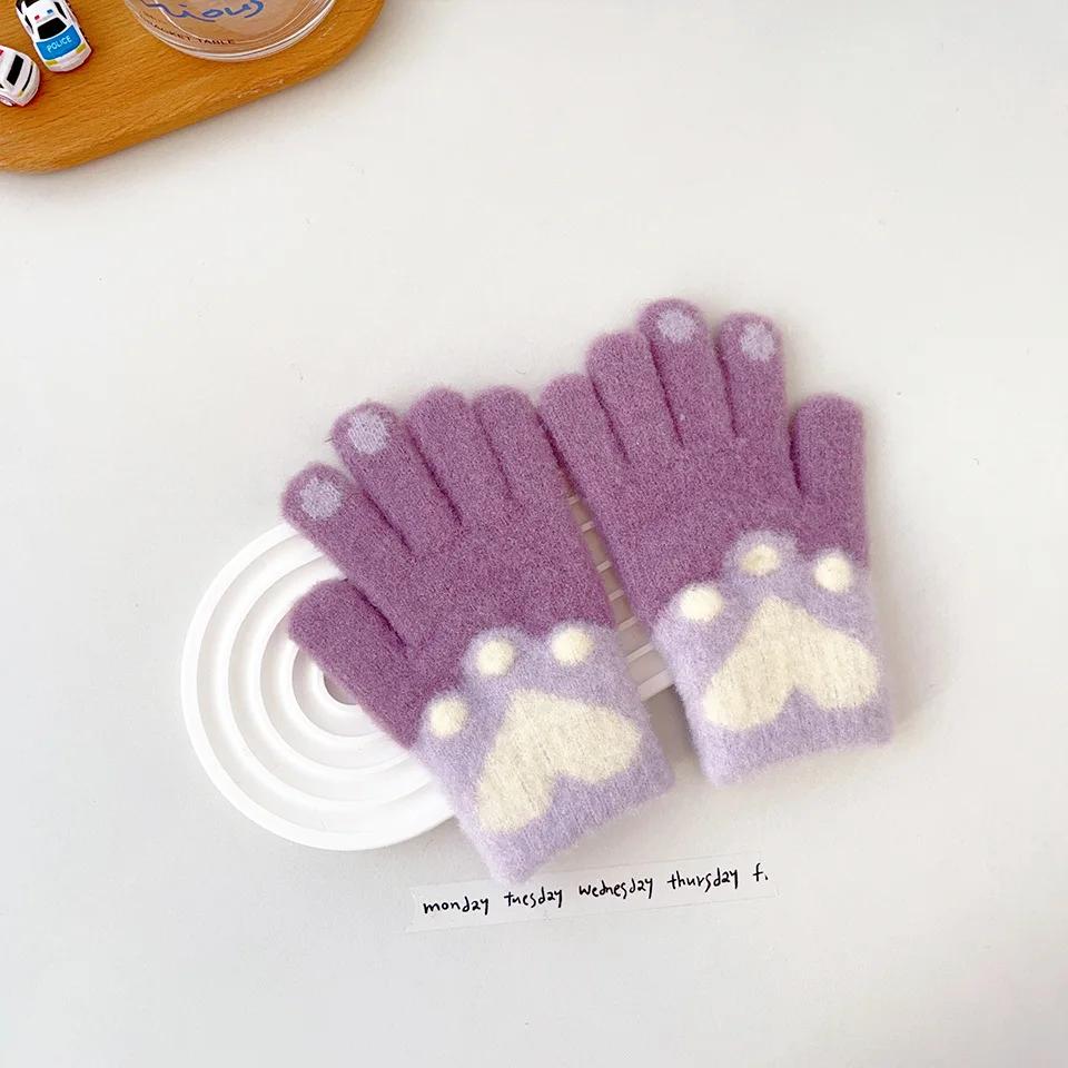 

1 пара теплых милых детских перчаток для мальчиков и девочек, милые перчатки с изображением лапок котенка для детей, осенне-зимние теплые пушистые перчатки для улицы