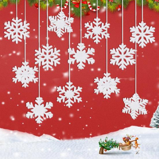 12 Pcs Felt Snowflake Christmas Ornaments White Snowflake Hanging Decoration for Winter Tree Mantel Wall Home Party Decor
