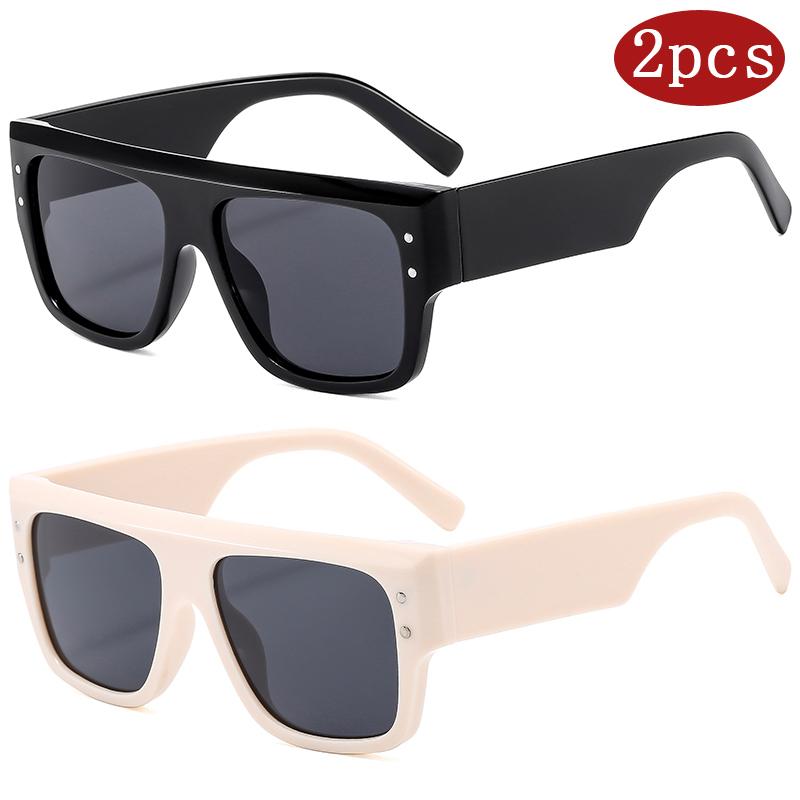 2set Fashion Large Frame Square Sunglasses Brand Designer Rivet Suneyeglass Luxury UV Protection Sunscreen Glasses UV400