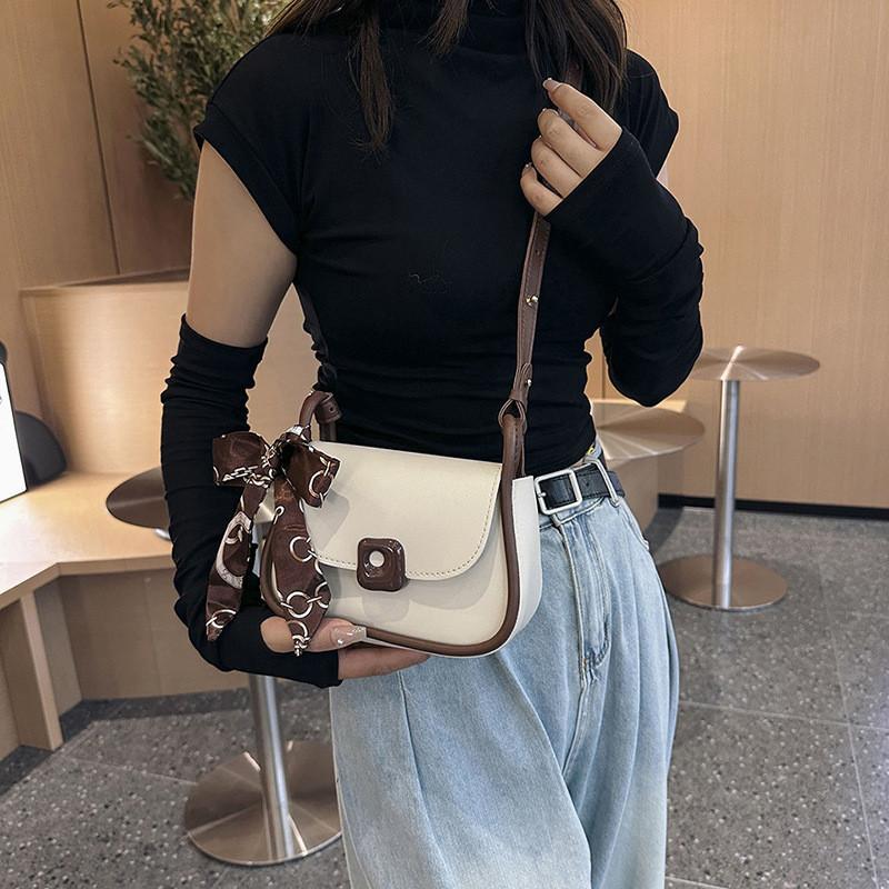 Stylish Pu Leather Handbag Fashionable Scarf Handle Small Shoulder Bag For Women