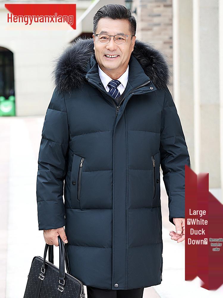 Men's Winter Mid-Length Thickened Down Jacket for Middle-Aged and Elderly - Cold-Proof, Plus Size