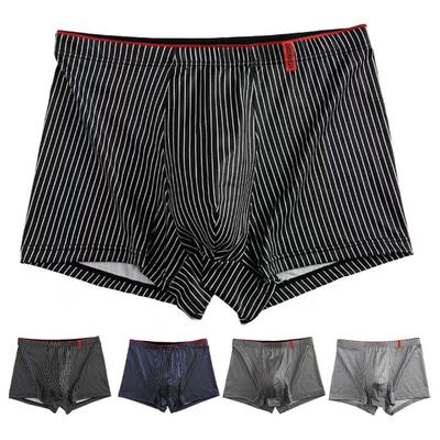 Herren-Boxerunterwäsche, mittelhoher Schnitt, elastischer Bund, gestreifter Druck, Shorts, Slips, U-konvexer 3D-Schnitt, Höschen für den Alltag